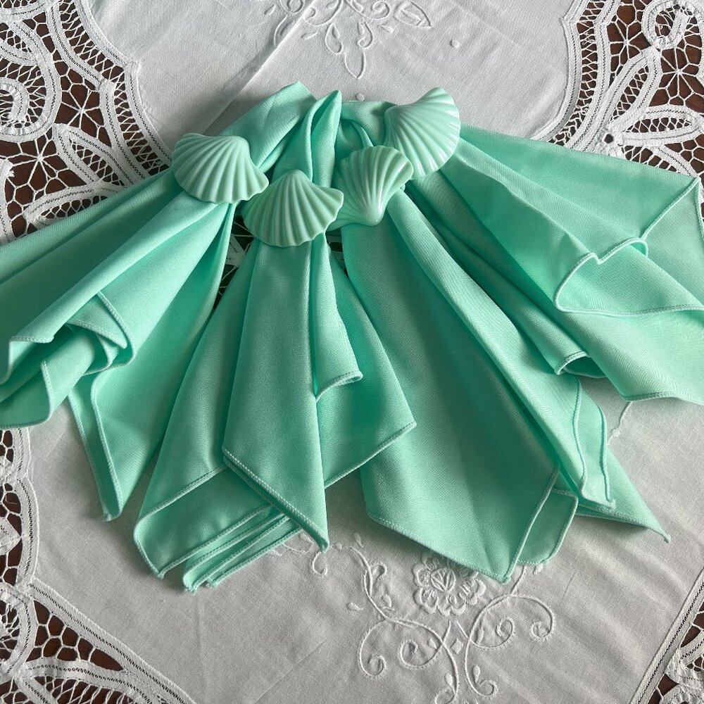 Vintage Mint Green Dinner Napkins and Shell Rings Set of 4 Coastal Home Dining